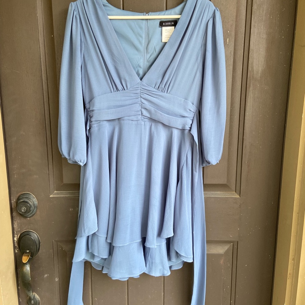 B Darlin Sky Blue Textured Dress